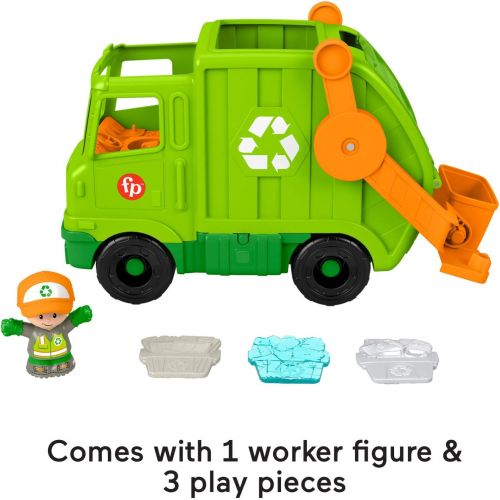  Fisher-Price Little People Recycling Truck, push-along musical toy with figure for toddlers and preschool kids ages 1 to 5 years