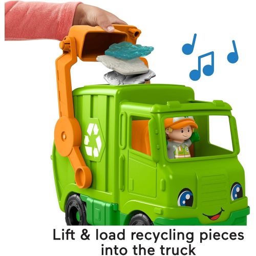  Fisher-Price Little People Recycling Truck, push-along musical toy with figure for toddlers and preschool kids ages 1 to 5 years