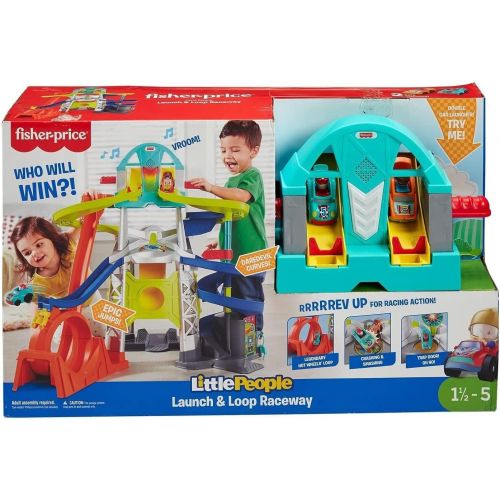  Fisher-Price Little People Launch & Loop Raceway, vehicle playset for toddlers and preschool kids