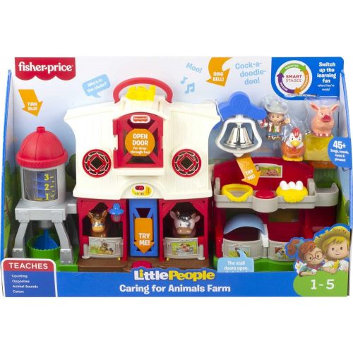  Fisher-Price Little People Caring for Animals Farm Bundle, Electronic Smart Stages Playset and Animals Figure Set for Toddlers Ages 1 and Up