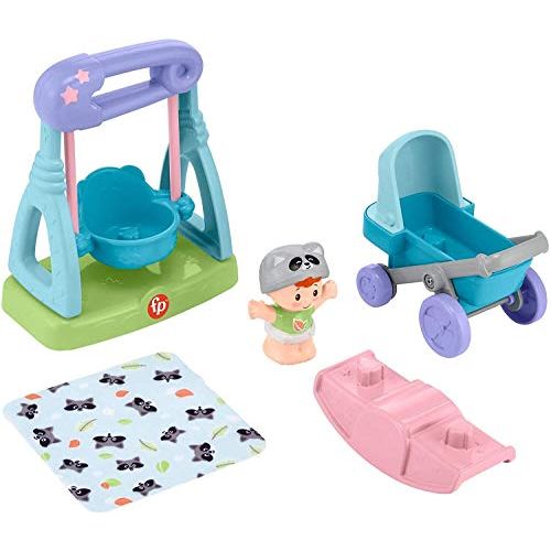  Fisher-Price Little People Swing & Stroll Babies Play Set with Figure and Pretend Outdoor Toys for Toddlers and Preschool Kids