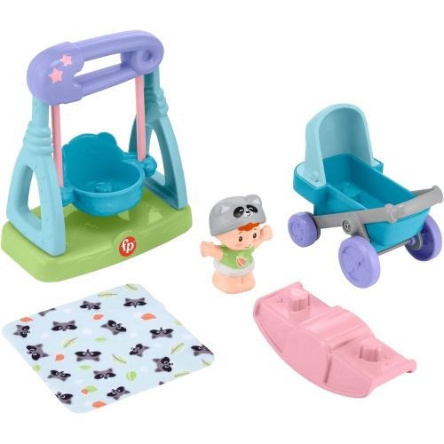  Fisher-Price Little People Swing & Stroll Babies Play Set with Figure and Pretend Outdoor Toys for Toddlers and Preschool Kids