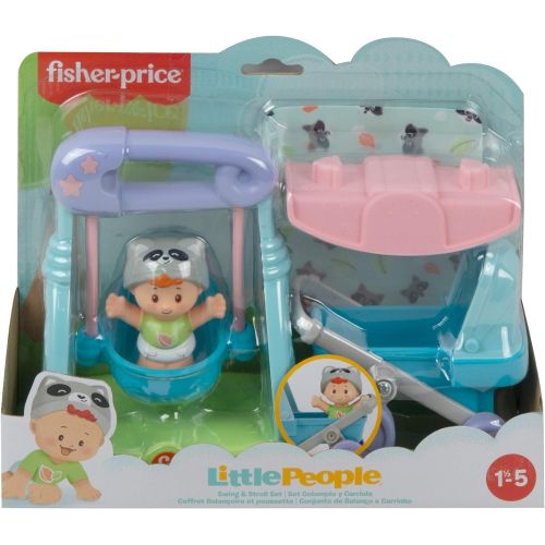  Fisher-Price Little People Swing & Stroll Babies Play Set with Figure and Pretend Outdoor Toys for Toddlers and Preschool Kids