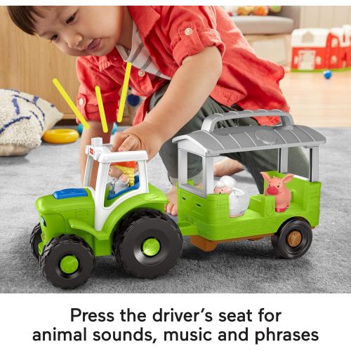  Fisher-Price Little People Caring for Animals Tractor, push-along musical farm truck for toddlers and preschool kids