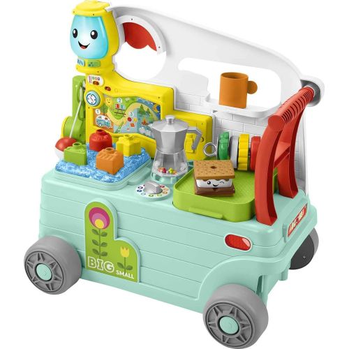  Fisher-Price Laugh & Learn On-the-Go Camper, Musical Push-Along Walker and Activity Center for Infants and Toddlers Ages 9-36 Months, Multi color, 3 Smart Stages in 1