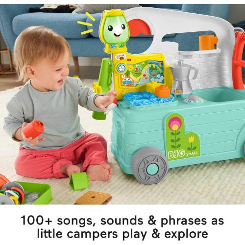  Fisher-Price Laugh & Learn On-the-Go Camper, Musical Push-Along Walker and Activity Center for Infants and Toddlers Ages 9-36 Months, Multi color, 3 Smart Stages in 1