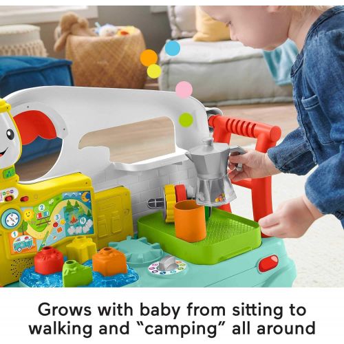  Fisher-Price Laugh & Learn On-the-Go Camper, Musical Push-Along Walker and Activity Center for Infants and Toddlers Ages 9-36 Months, Multi color, 3 Smart Stages in 1