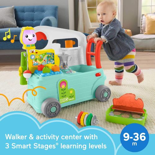  Fisher-Price Laugh & Learn On-the-Go Camper, Musical Push-Along Walker and Activity Center for Infants and Toddlers Ages 9-36 Months, Multi color, 3 Smart Stages in 1