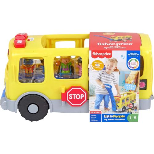  Fisher-Price Little People Big Yellow Bus, musical push and pull toy with Smart Stages for toddlers and preschool kids