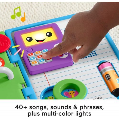  Fisher-Price Laugh & Learn 123 Schoolbook, electronic activity toy with lights, music, and Smart Stages learning content for infants and toddlers, Blue, Green, Purple, White.