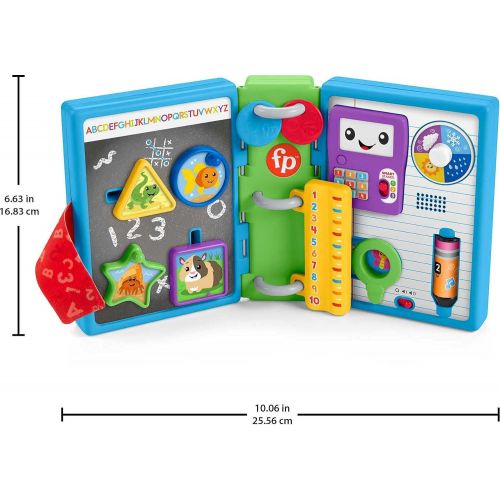  Fisher-Price Laugh & Learn 123 Schoolbook, electronic activity toy with lights, music, and Smart Stages learning content for infants and toddlers, Blue, Green, Purple, White.