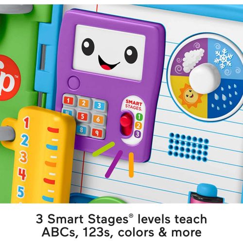  Fisher-Price Laugh & Learn 123 Schoolbook, electronic activity toy with lights, music, and Smart Stages learning content for infants and toddlers, Blue, Green, Purple, White.