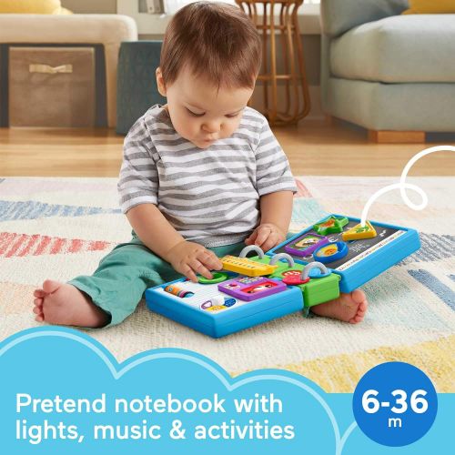  Fisher-Price Laugh & Learn 123 Schoolbook, electronic activity toy with lights, music, and Smart Stages learning content for infants and toddlers, Blue, Green, Purple, White.