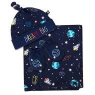 Fisher Price Space Explorer Collection Swaddle Blanket with Hat, Mittens for Ages 0-6 Months