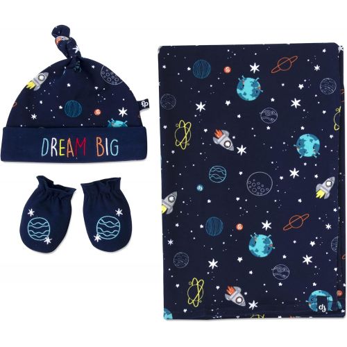  Fisher Price Space Explorer Collection Swaddle Blanket with Hat, Mittens for Ages 0-6 Months