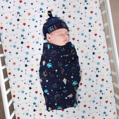  Fisher Price Space Explorer Collection Swaddle Blanket with Hat, Mittens for Ages 0-6 Months