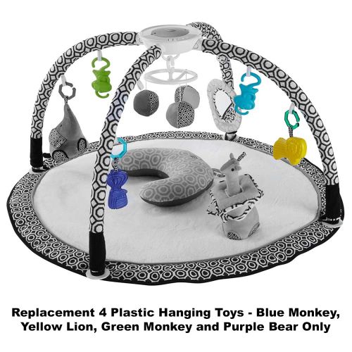  Replacement Toys for Sensory Gym - Fisher-Price Jonathan Alder Sensory Gym for Baby DFP71 ~ Includes 4 Plastic Hanging Toys ~ Blue Monkey, Yellow Lion, Green Monkey and Purple Bear