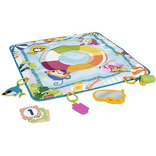  Fisher-Price, FisherPrice Dive Right in Activity Mat PoolThemed playmat with 4 Toys for Newborn Baby, Multicolor