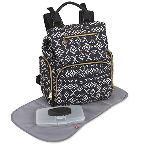  Fisher Price Drawstring Backpack Baby Bag with Insulated Bottle Pocket, Stroller Clips, and Wipe Storage Pocket (Black)