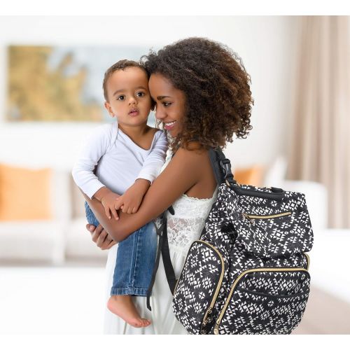  Fisher Price Drawstring Backpack Baby Bag with Insulated Bottle Pocket, Stroller Clips, and Wipe Storage Pocket (Black)