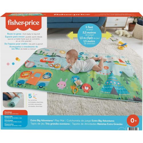  Fisher-Price Extra Big Adventures Play Long Activity Mat with Toys for Newborns and Infants, Multi, 60