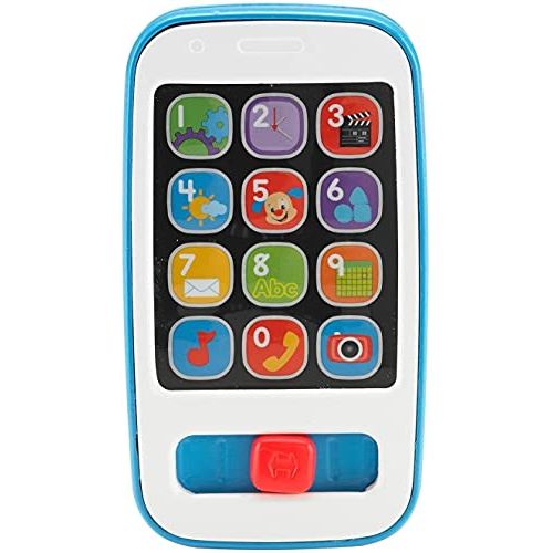  Fisher-Price Laugh & Learn Smart Phone Blue, Light-up Musical Pretend Phone for Infants and Toddlers