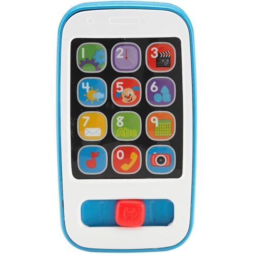  Fisher-Price Laugh & Learn Smart Phone Blue, Light-up Musical Pretend Phone for Infants and Toddlers