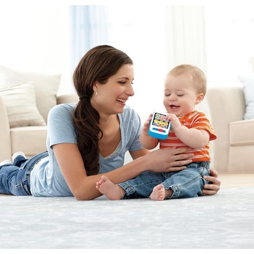  Fisher-Price Laugh & Learn Smart Phone Blue, Light-up Musical Pretend Phone for Infants and Toddlers