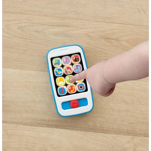  Fisher-Price Laugh & Learn Smart Phone Blue, Light-up Musical Pretend Phone for Infants and Toddlers