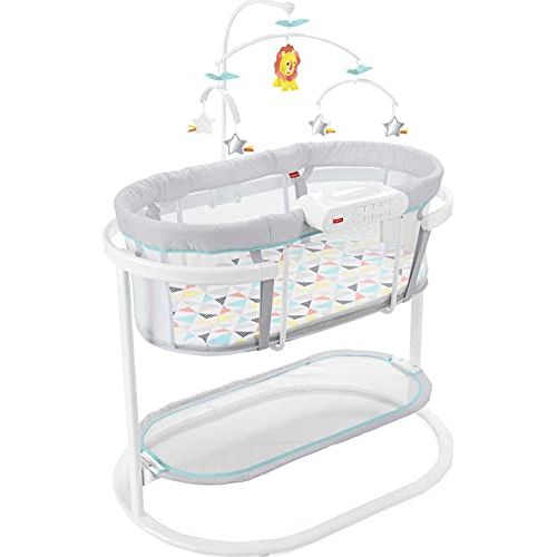  Fisher-Price Soothing Motions Bassinet Windmill, Baby Cradle with sway Motion, Light Projection, Overhead Mobile, Vibrations and Music