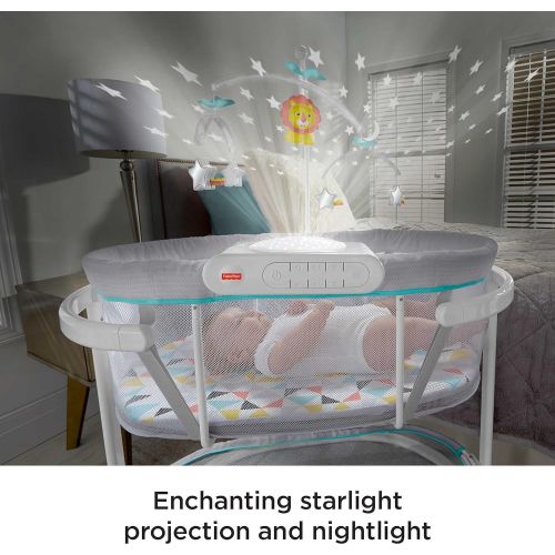  Fisher-Price Soothing Motions Bassinet Windmill, Baby Cradle with sway Motion, Light Projection, Overhead Mobile, Vibrations and Music