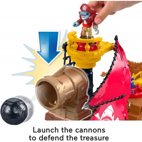  Fisher-Price Imaginext Shark Bite Pirate Ship, pretend playset with pirate figures and accessories for preschool kids ages 3 to 8 years