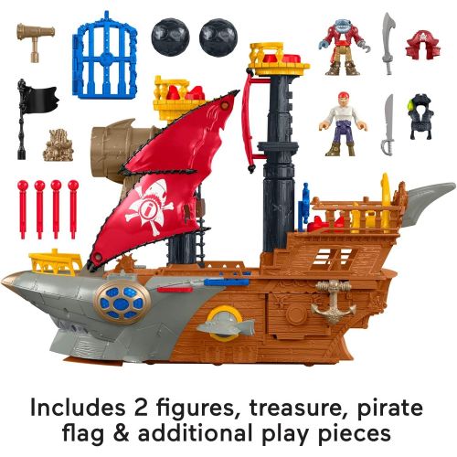  Fisher-Price Imaginext Shark Bite Pirate Ship, pretend playset with pirate figures and accessories for preschool kids ages 3 to 8 years