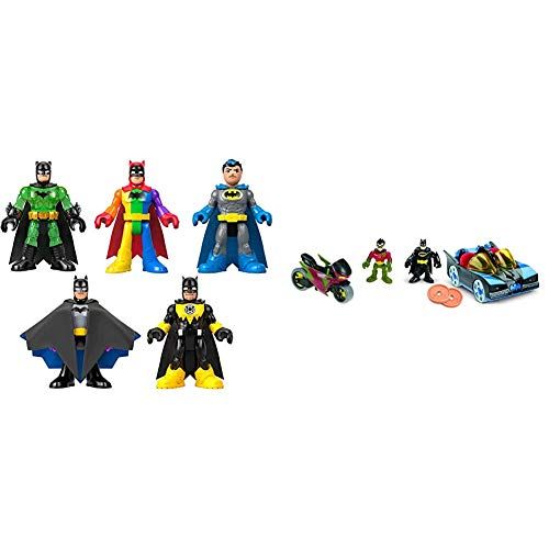  Fisher-Price Imaginext Batman 80th Anniversary 5-Pack [Amazon Exclusive] & Imaginext DC Super Friends, Batmobile & Cycle, What’s The Coolest Way for Kids to Cruise Around Gotham Ci
