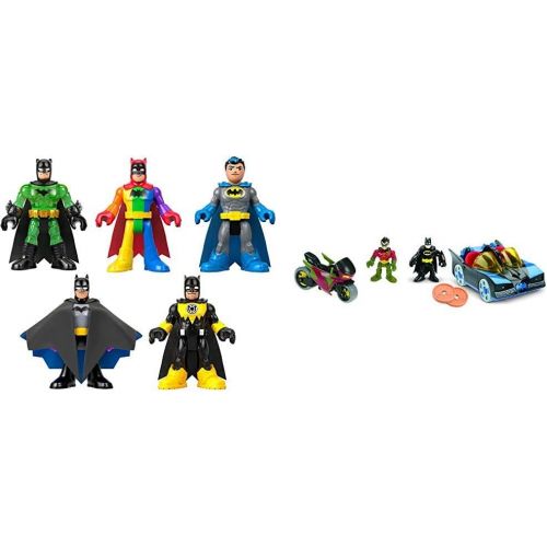  Fisher-Price Imaginext Batman 80th Anniversary 5-Pack [Amazon Exclusive] & Imaginext DC Super Friends, Batmobile & Cycle, What’s The Coolest Way for Kids to Cruise Around Gotham Ci