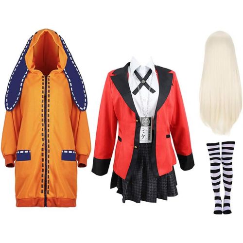  할로윈 용품Fishines Kakegurui Runa Yomozuki Cosplay Costume/Womens Jabami Yumeko Cosplay Costume School Uniform Set with Wigs