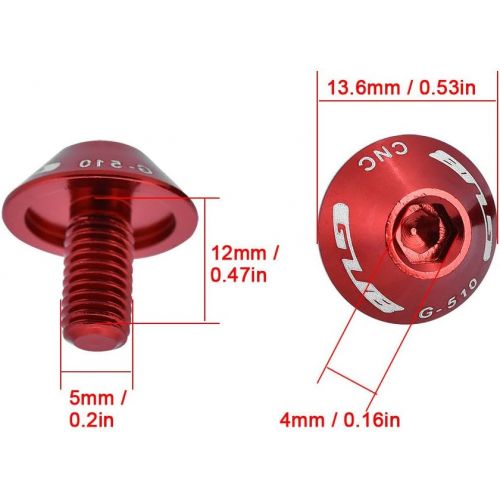  Fishlor Bicycle Water Bottle Cage Bolts, G-510 2Pcs M5 12mm Bike Bicycle Water Bottle Cage Holder Bracket Screw Bolts(Red)