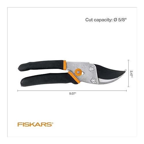  Fiskars Bypass Pruning Shears 5/8” Garden Clippers - Plant Cutting Scissors with Sharp Precision-Ground Steel Blade