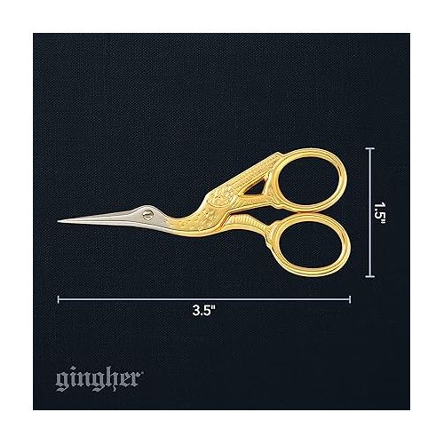  Gingher Stork Embroidery Scissors and Leather Sheath - 3.5