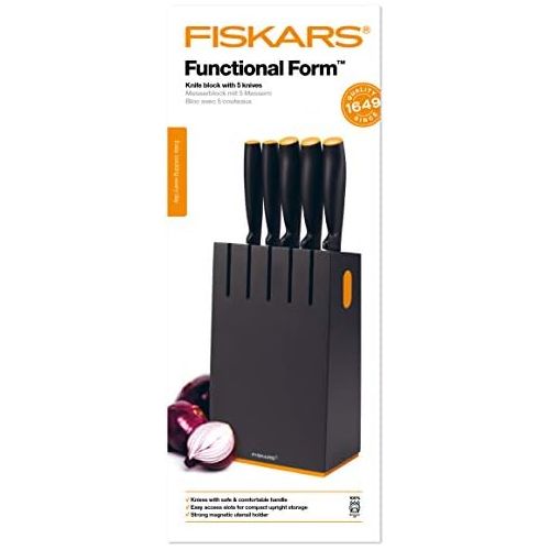  Fiskars Design-Messerblock mit 5 Messern, Breite: 14,5 cm, Hoehe: 36 cm, Birkenholz, Schwarz, Functional Form, 1014190