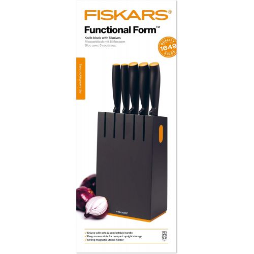  Fiskars Design-Messerblock mit 5 Messern, Breite: 14,5 cm, Hoehe: 36 cm, Birkenholz, Schwarz, Functional Form, 1014190