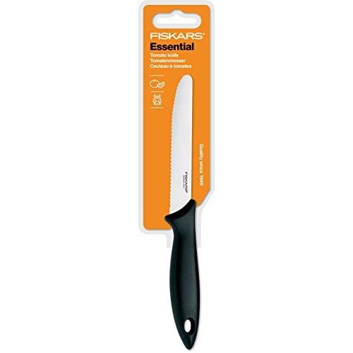  Fiskars Tomatenmesser, Gesamtlaenge: 23 cm, Edelstahl, Schwarz, Essential, 1023779