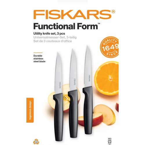  [아마존베스트]Fiskars Vegetable knife set, 3 pieces, quality steel/plastic, black, functional shape, 1014276