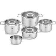 Fissler Pure Collection Stainless Steel 9 Piece Cookware Set with Glass Lids