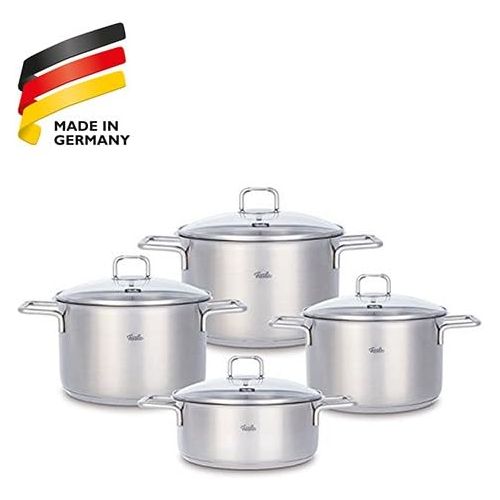  Fissler hamburg / Edelstahl-Topfset, 4-teilig, Kochtopf-Set, Toepfe mit Glas-Deckel, Induktion, alle Herdarten (3 Kochtoepfe, 1 Bratentopf)