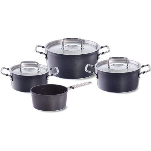  Fissler luno / Aluminium-Topfset, 4-teilig Kochtopf-Set , Kochtoepfe mit Deckel, spuelmaschinen-geeignet, Induktion, alle Herdarten (3 Kochtoepfe, 1 Stielkasserolle-deckellos)