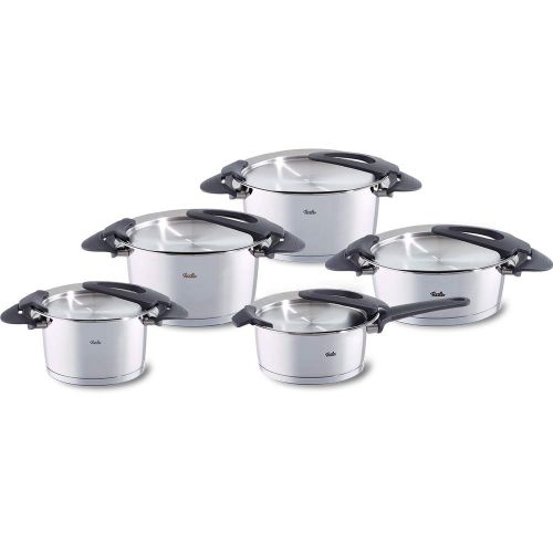  Fissler Topfset intensa | 5-teilig mit Stielkasserolle |Topfset Edelstahl mit Metalldeckeln | induktionsgeeignet | Schuettrand und Abgiessfunktion | Kunststoffgriffe | Kochtopfset