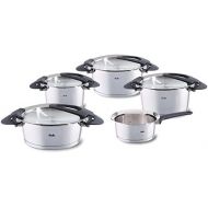 Fissler intensa / Edelstahl-Topfset, 5-teilig, Kochtopf-Set, Toepfe mit Deckel, stapelbar, Abgiesshilfe, Induktion, alle Herdarten (3 Kochtoepfe, 1 Bratentopf, 1 Stielkasserolle-decke