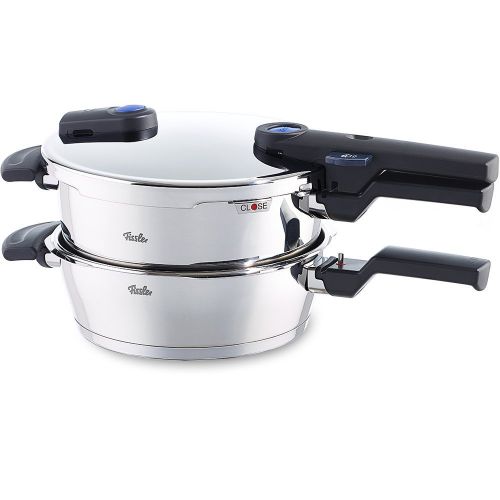  Fissler 2 teilig 4,5 L und Schnellbratpfanne 2,5 L, vitaquick, 22 cm Durchmesser Schnellkochtopf-Seet, Edelstahl, blau, Einheiten