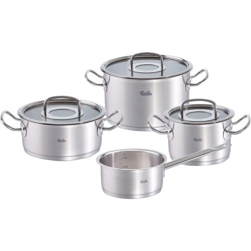  Fissler original-profi collection / Edelstahl-Topfset, 4-teilig, Kochtopf-Set, Toepfe mit Glas-Deckel, Induktion, alle Herdarten (2 Kochtoepfe, 1 Bratentopf, 1 Stielkasserolle-deckel